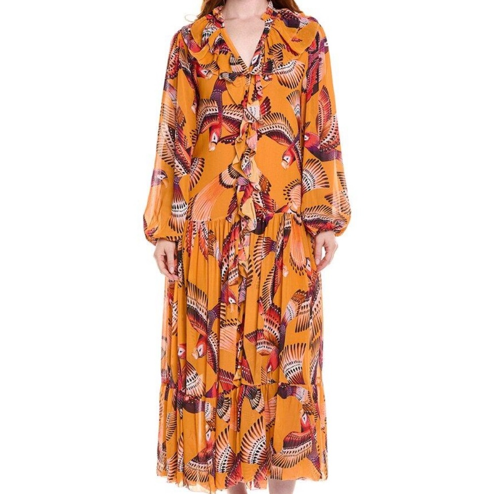 FARM Rio Orange Bird Print Dress